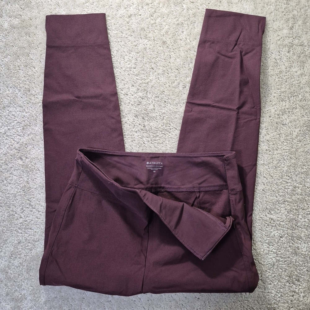 Athleta Wander Slim Ankle Pant Womens 10 Maroon Athleisure Active Lined Hike